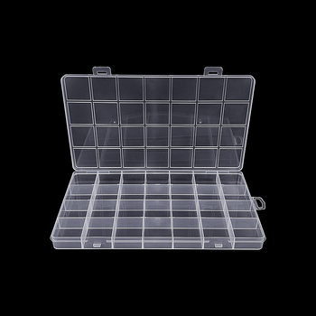1,8 aukščio fiksuota 28 grotelių permatoma pp plastikinė dėžutė elektroninių komponentų pakavimo dėžutė stalviršio daiktadėžė su dangčiu
