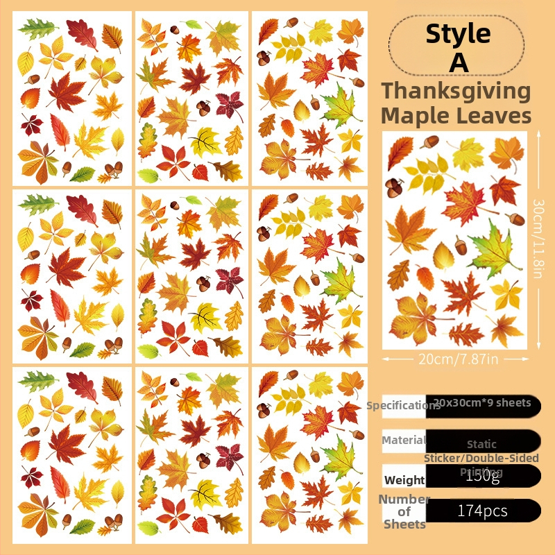 Tarpvalstybiniai Padėkos dienos tarpvalstybiniai rudens kritulių modeliavimo klevo lapo kūrybiniai elektrostatiniai lipdukai stiklo langams dekoratyviniai tapybos sienų lipdukai