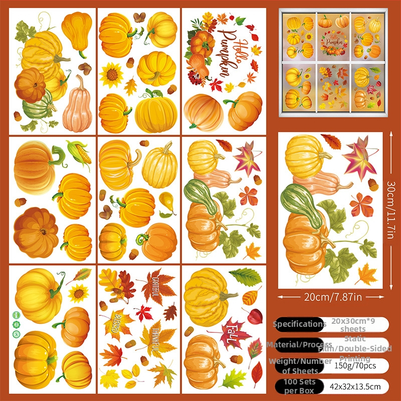 Tarpvalstybiniai Padėkos dienos tarpvalstybiniai rudens kritulių modeliavimo klevo lapo kūrybiniai elektrostatiniai lipdukai stiklo langams dekoratyviniai tapybos sienų lipdukai