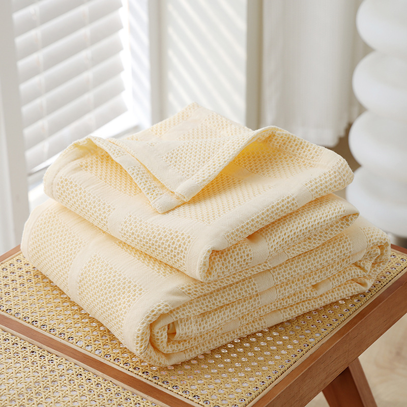 Grynos medvilnės vaflinės marlės rankšluosčių antklodė, medvilninis rankšluostis, sofos antklodė, viengulė ir dvigulė vasarinė vėsi antklodė, vaikiška plona antklodė