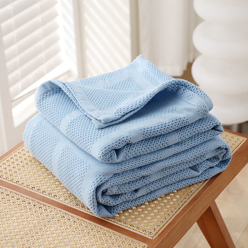 Grynos medvilnės vaflinės marlės rankšluosčių antklodė, medvilninis rankšluostis, sofos antklodė, viengulė ir dvigulė vasarinė vėsi antklodė, vaikiška plona antklodė