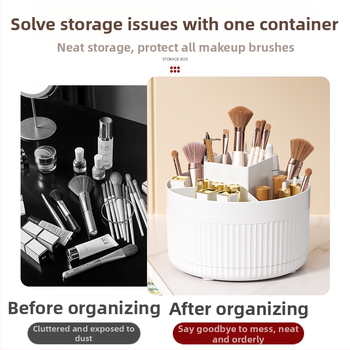 Επιτραπέζιο περιστρεφόμενο κύλινδρο αποθήκευσης καλλυντικών πινέλων, ράφι αποθήκευσης καλλυντικών, τραπέζι, τραπέζι ντυσίματος, πινέλο σκιάς ματιών, κουτί κραγιόν, θήκη για στυλό