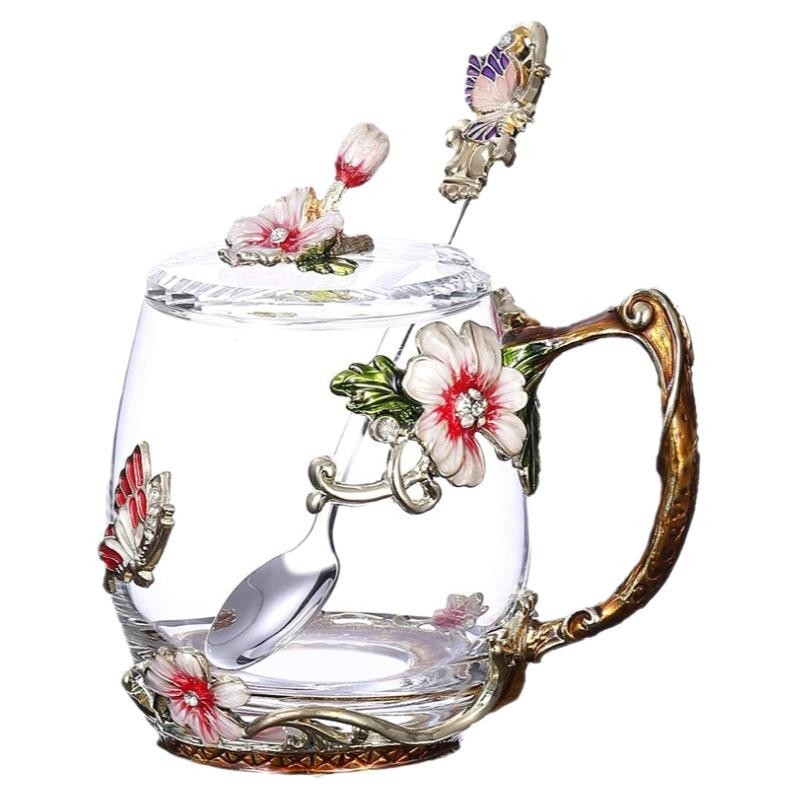 Hulgimüük emailiga tass uue stiili daamide kõrge väärtusega majapidamislilledega teetass tipptasemel kontorisse peen veetass õpetajale