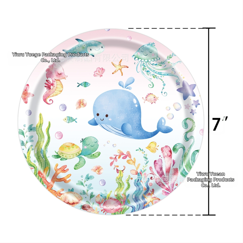 Нови подводни светове, океански теми, детски рожден ден, консумативи за еднократна употреба, хартиени чинии, комплект хартиени чаши