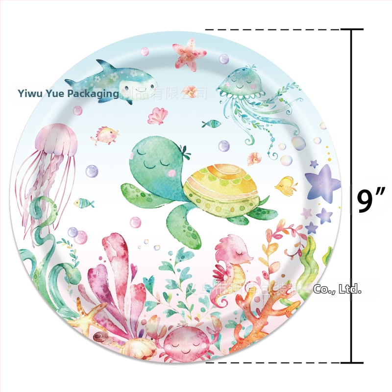 Нови подводни светове, океански теми, детски рожден ден, консумативи за еднократна употреба, хартиени чинии, комплект хартиени чаши