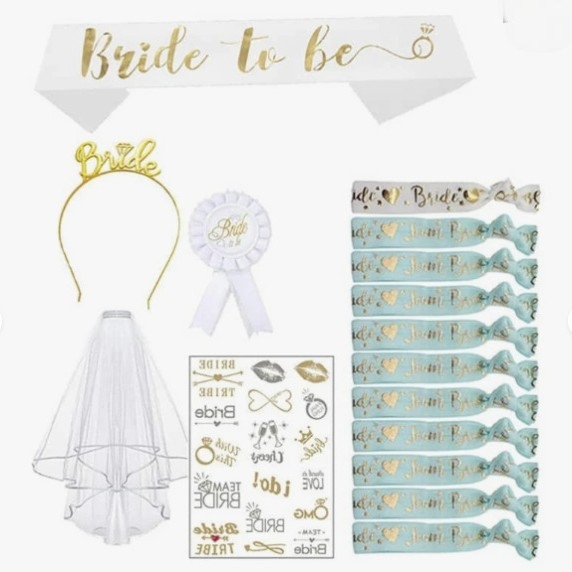 Nuotakos šydo komplektas bernvakariui, nuotakos, bronzinis petnešėlė, rožinio aukso plaukų juosta, tatuiruotės lipdukas