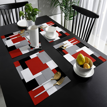 4 tükki/6 tükki, moodne loominguline abstraktne kunst, punane mustvalge hall ruudustik, mustvalge hall ruudustik, must, kollane ja valge hall ruudustik