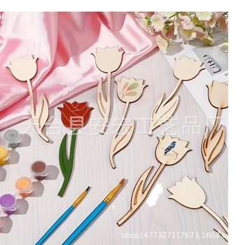 на склад 3 празни дървени парчета във формата на цвете лале, „Направи си сам“, празнична декорация, ръчно рисувани графити, висулка 18