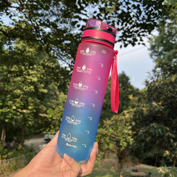 Tarpvalstybinis „Amazon“ 32oz gradientinis vieno sluoksnio tiesioginio geriamojo vandens puodelis sportui, didelės talpos rankenos atšokimo dangtelis su nešiojamu svarstyklėmis