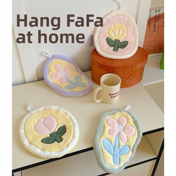 Rankšluostį galima pakabinti. Naujas mielas koralų aksomas, tulpės, ramunėlių spalvos, sugeriantis buitinis kvadratinis rankšluostis, vonios kambariui, virtuvės rankšluostis.