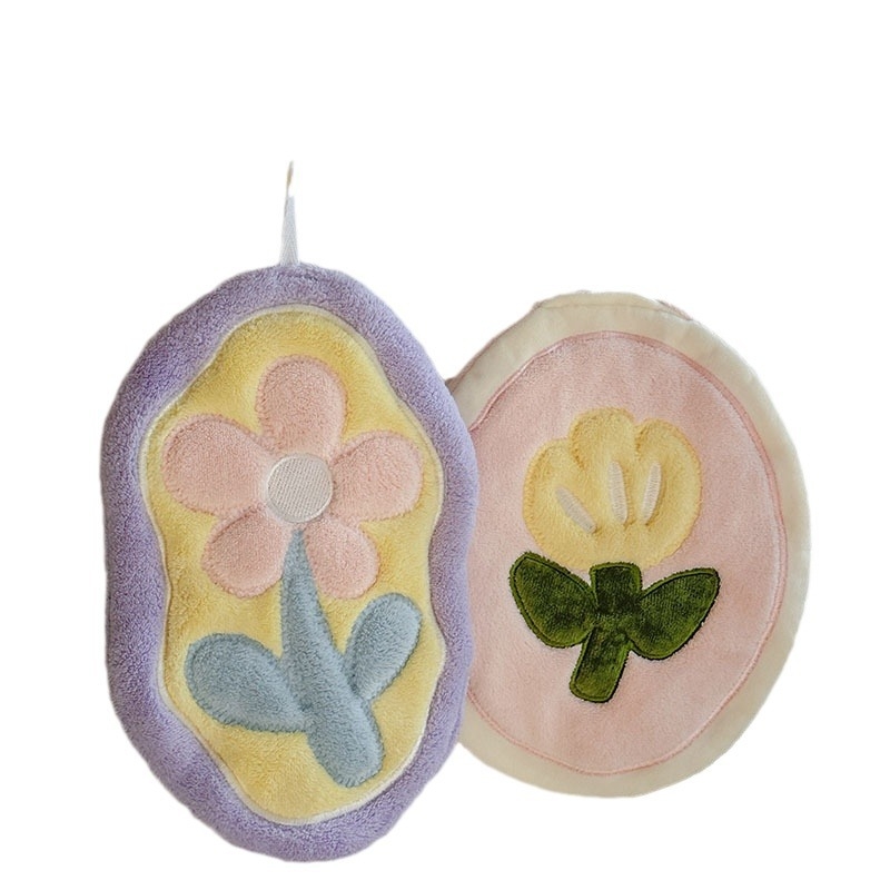 Rankšluostį galima pakabinti. Naujas mielas koralų aksomas, tulpės, ramunėlių spalvos, sugeriantis buitinis kvadratinis rankšluostis, vonios kambariui, virtuvės rankšluostis.