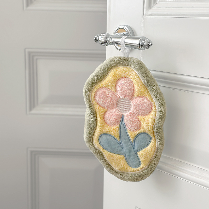 Rankšluostį galima pakabinti. Naujas mielas koralų aksomas, tulpės, ramunėlių spalvos, sugeriantis buitinis kvadratinis rankšluostis, vonios kambariui, virtuvės rankšluostis.