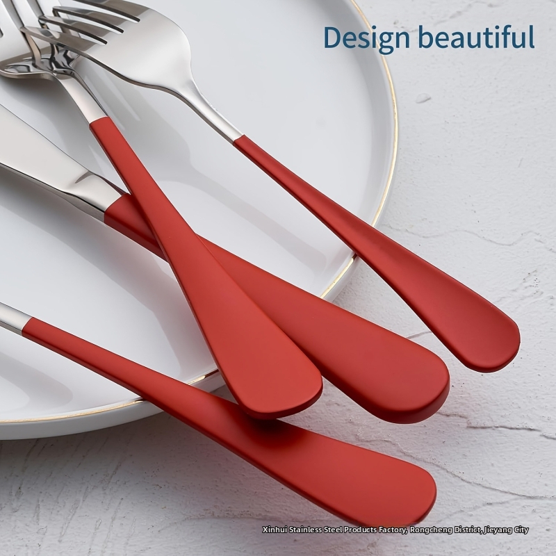 Фабрика на едро от неръждаема стомана боя нож, вилица и лъжица от пет части прибори за хранене домакински хотел ресторант западна храна преносими прибори за хранене