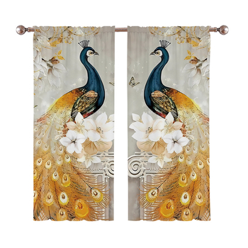 2 vnt. auksinių plunksnų povo rašto užuolaidų miegamojo biuro virtuvės svetainės studijų namų dekoravimui