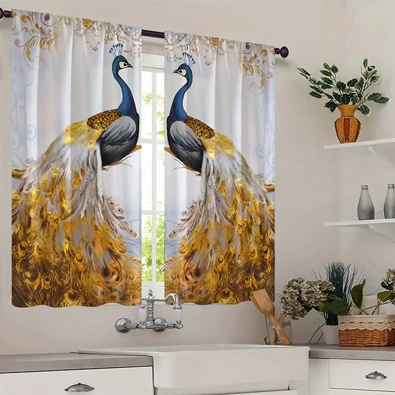 2 vnt. auksinių plunksnų povo rašto užuolaidų miegamojo biuro virtuvės svetainės studijų namų dekoravimui