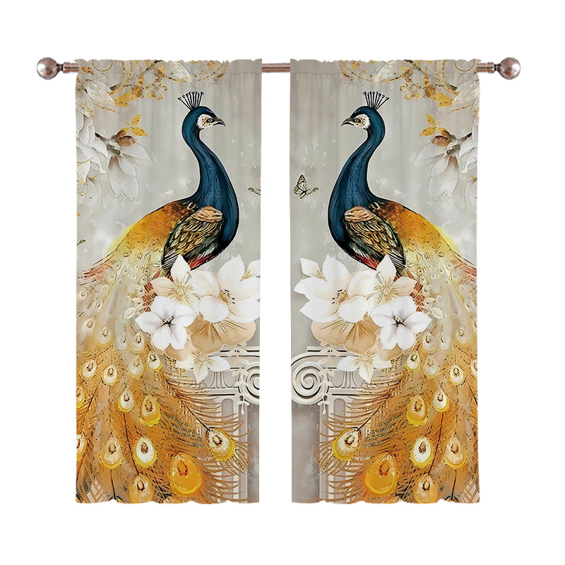 2 vnt. auksinių plunksnų povo rašto užuolaidų miegamojo biuro virtuvės svetainės studijų namų dekoravimui