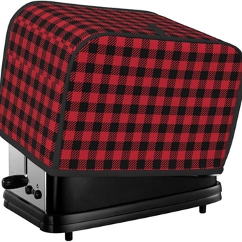 Raudonai juodas ir baltas languotas kalėdinis dviejų dalių skrudintuvo uždangalas, duonos kepimo aparato uždangalas, virtuvės smulkios buitinės technikos uždangalas, atsparus dulkėms