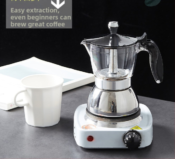 Itališkas nerūdijančio plieno mokas puodas, permatomas buitinis biuro kavos puodas, elektrinė keraminė viryklė, buitinis kavos virimo aparatas