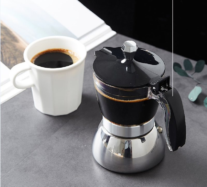 Itališkas nerūdijančio plieno mokas puodas, permatomas buitinis biuro kavos puodas, elektrinė keraminė viryklė, buitinis kavos virimo aparatas