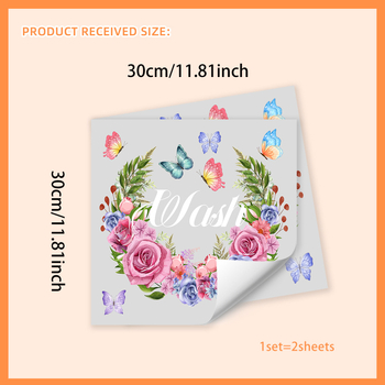 Įvairių spalvų žiedinės gėlės, skalbti, džiovinti, skalbimo mašina, dekoratyviniai lipdukai, lipnūs dvipusiai vizualiniai sienų lipdukai