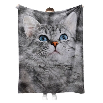 Digitaaltrükk armas kassitekk, suure kaaluga paksendatud soe tekk, välistingimustes kasutatav telkimistekk, flanell