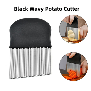 Storo nerūdijančio plieno 430 banguotas bulvių pjaustytuvas, banguotas peilis, dantytas peilis bulvytėms pjaustyti, virtuvės įrankis