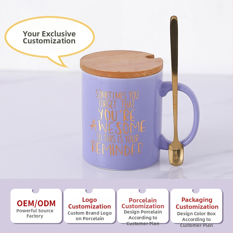 Керамична чаша Amazon Crossborder с капак от бамбук и дърво и лъжица, подаръчна чаша за кафе, подходяща за Деня на майката с висока цветна стойност