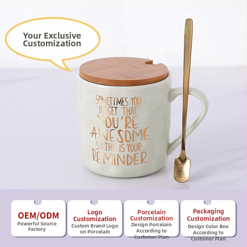 Amazonska prekogranična keramička šalica s poklopcem od bambusa i drveta i žlicom, poklon za šalicu za kavu, visoka vrijednost boje, poklon za Majčin dan