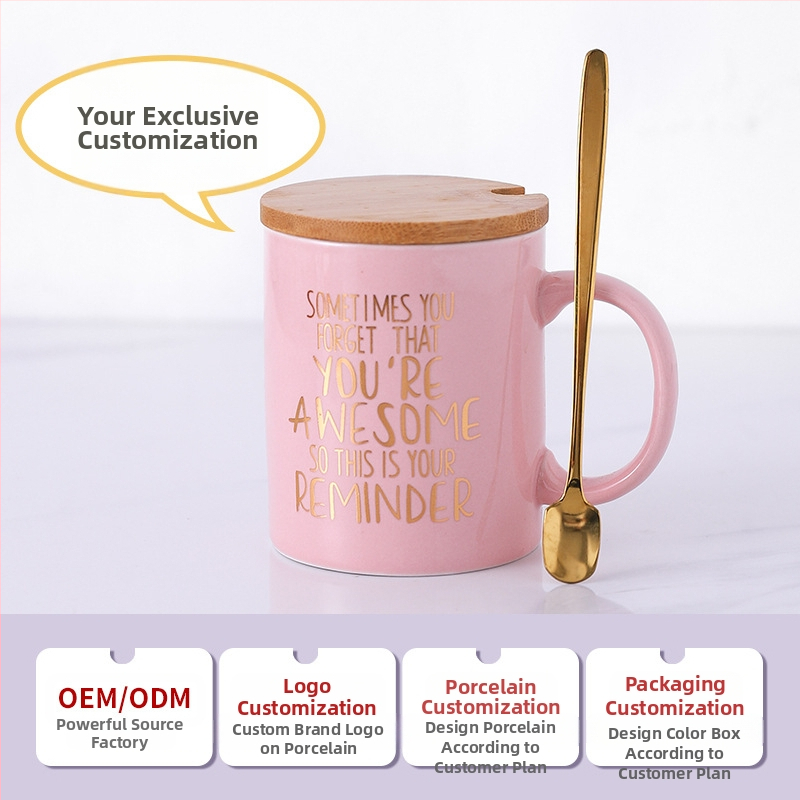 Amazonska prekogranična keramička šalica s poklopcem od bambusa i drveta i žlicom, poklon za šalicu za kavu, visoka vrijednost boje, poklon za Majčin dan