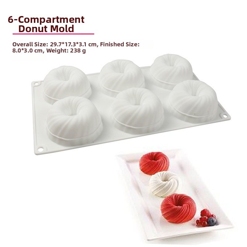 Ново на склад 6-частична турбина Френски десерт конопена топка силиконова форма за торта голяма топка от козина форма за мус от вълна