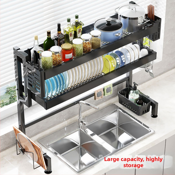 Ράφι αποχέτευσης νεροχύτη Ράφι αποθήκευσης Κουζίνας Τηλεσκοπική ράγα αποχέτευσης από ανοξείδωτο ατσάλι Ράφι πιάτων Ράφι πιάτων Ράφι πιάτων
