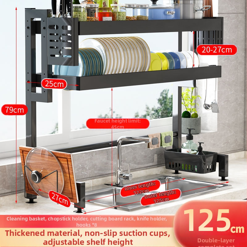 Ράφι αποχέτευσης νεροχύτη Ράφι αποθήκευσης Κουζίνας Τηλεσκοπική ράγα αποχέτευσης από ανοξείδωτο ατσάλι Ράφι πιάτων Ράφι πιάτων Ράφι πιάτων