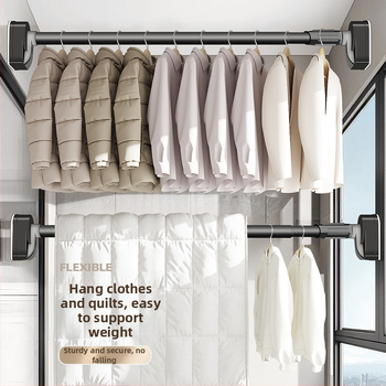 Rõdule mõeldud stantsivaba kuivatusrest, teleskoopvarras, majapidamiskardinate traksidega, roostevabast terasest torude kinnitus, üksikud jahedad riided kaitsevad