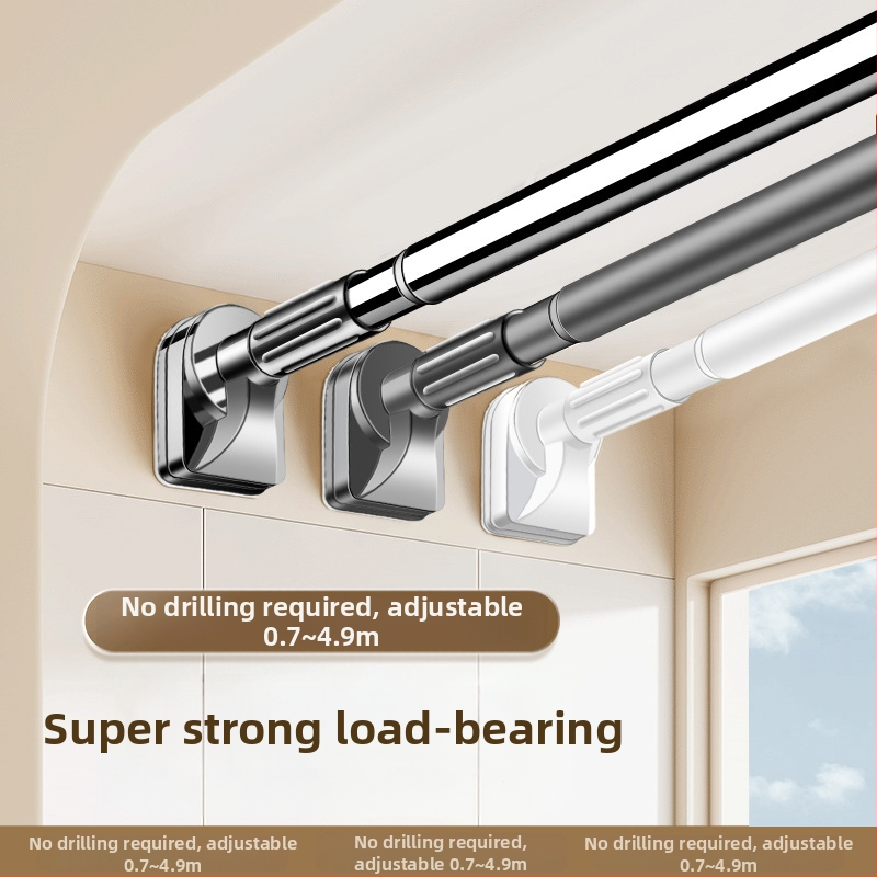 Телескопична стойка за сушене на балкон без перфоратор, домакинска скоба за завеси от неръждаема стомана, фиксираща тръба, единична хладна защита за дрехи