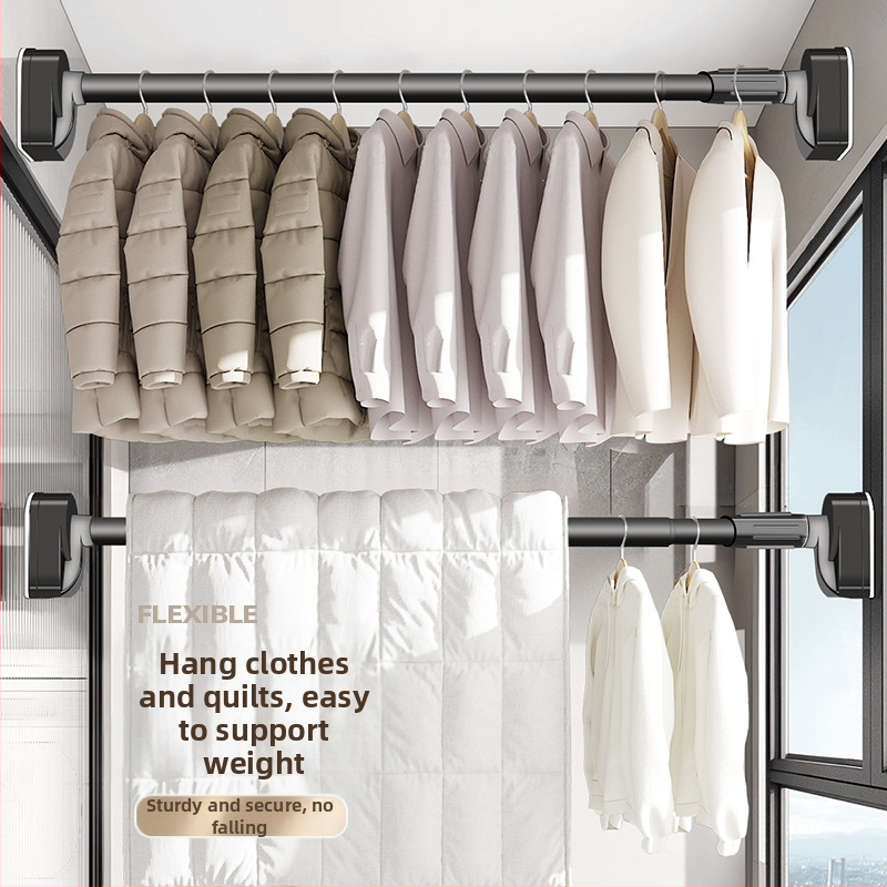 Balkona žāvēšanas statīvs bez perforatora, teleskopiskais stienis, mājsaimniecības aizkaru stiprinājums, nerūsējošā tērauda cauruļu stiprinājums, viena vēsa apģērba aizsardzība