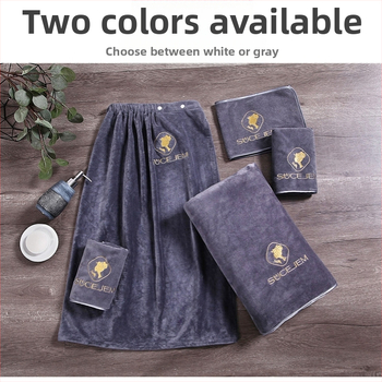 Grožio salono rankšluostis su mikropluošto logotipu, be pūkelių, odos priežiūros galvos apdangalas, trijų dalių rinkinys.