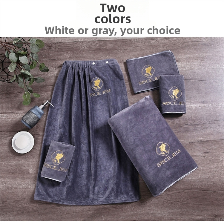 Grožio salono rankšluostis su mikropluošto logotipu, be pūkelių, odos priežiūros galvos apdangalas, trijų dalių rinkinys.