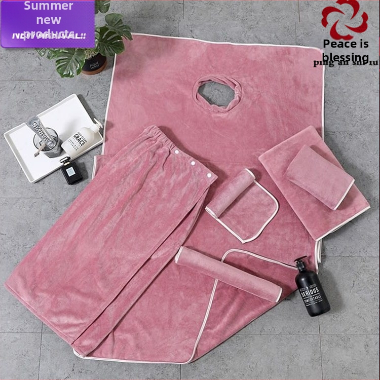 Grožio salono rankšluostis su mikropluošto logotipu, be pūkelių, odos priežiūros galvos apdangalas, trijų dalių rinkinys.