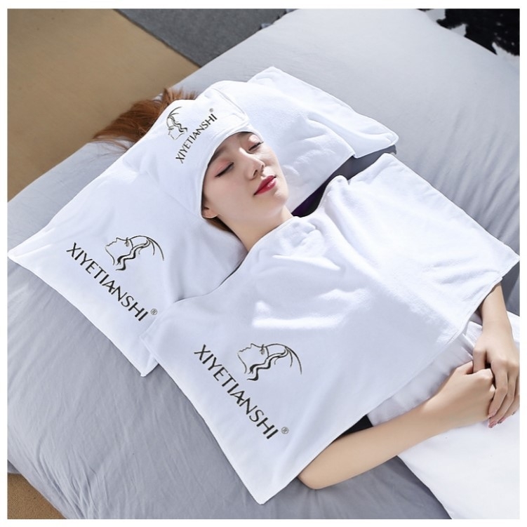 Grožio salono rankšluostis su mikropluošto logotipu, be pūkelių, odos priežiūros galvos apdangalas, trijų dalių rinkinys.