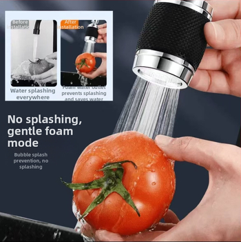 Buitinės virtuvės ir vonios kambario erdvės aliuminio maišytuvas, atsparus purslams, 360° besisukantis silikoninis maišytuvas su apsauga nuo nudegimų, filtras, daržovių dubuo