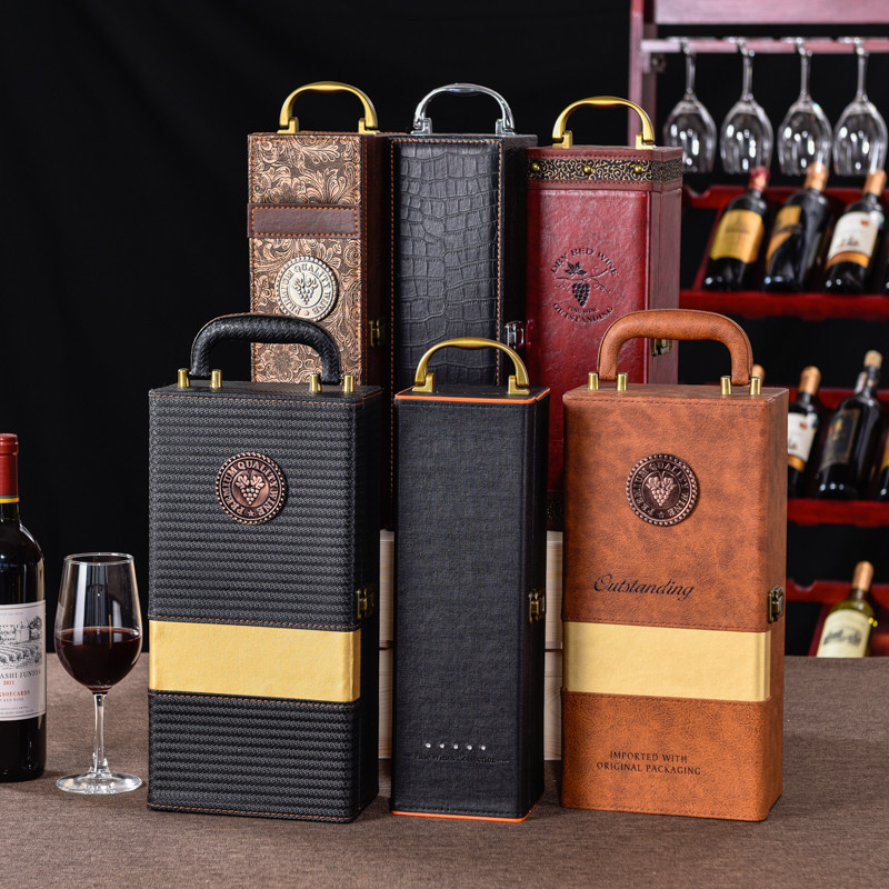 Punase veini pakendi kinkekarp ühekordne 2 paari nahkkarpi kõrgekvaliteedilisest veinist tühi karp karp kohapeal tipptasemel