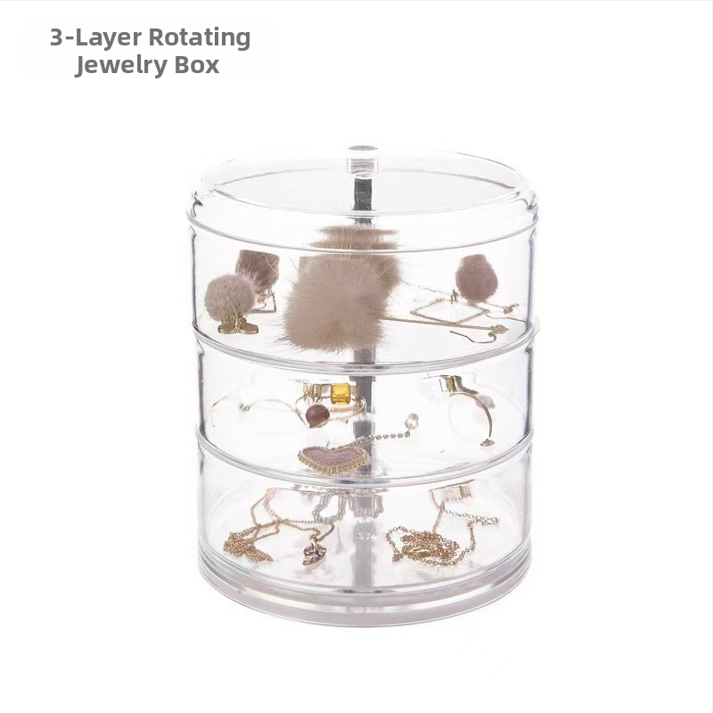 Kosmeetikatoodete hoiukarp Läbipaistev akrüülist magamistoa pöörlev tolmukindel ehted juukserõngad kõrvarõngad puudripuhv huulepulga hoiuriiul