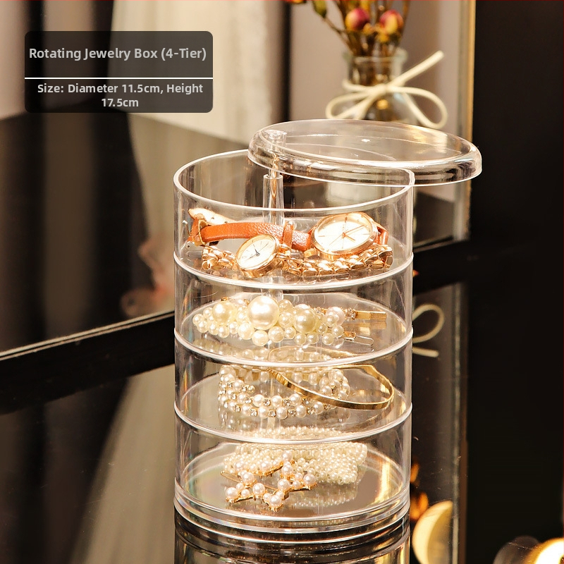 Kosmeetikatoodete hoiukarp Läbipaistev akrüülist magamistoa pöörlev tolmukindel ehted juukserõngad kõrvarõngad puudripuhv huulepulga hoiuriiul