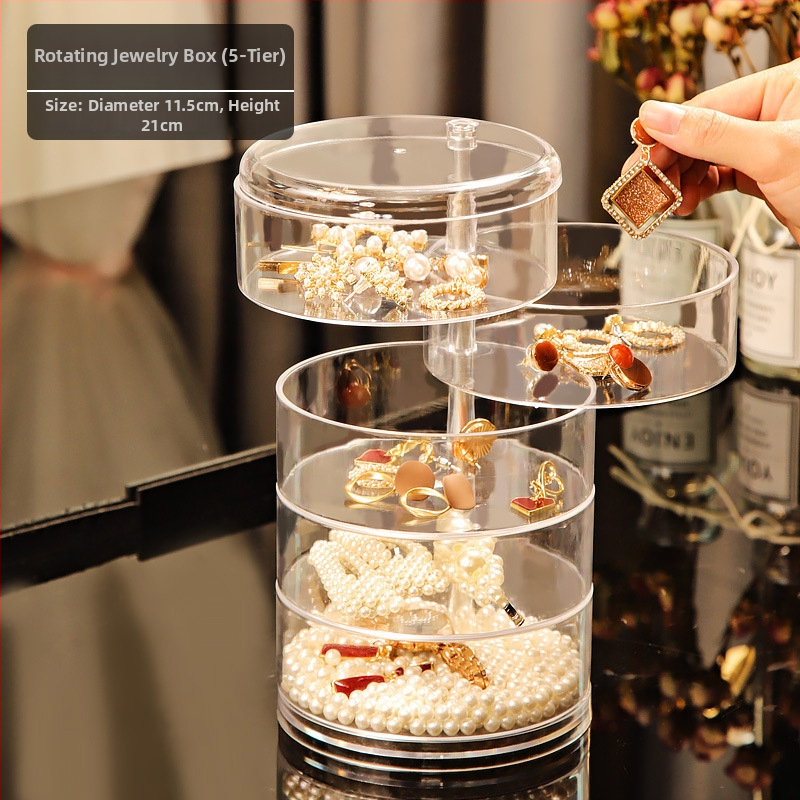 Kosmeetikatoodete hoiukarp Läbipaistev akrüülist magamistoa pöörlev tolmukindel ehted juukserõngad kõrvarõngad puudripuhv huulepulga hoiuriiul