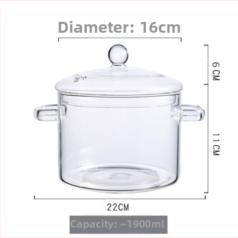 Puodas iš didelio borosilikatinio stiklo, tinkantis elektrinėms keraminėms viryklėms, makaronų dubenėlis su dviem rankenomis, sriubos puodas, virimo puodas, emaliuotas puodas