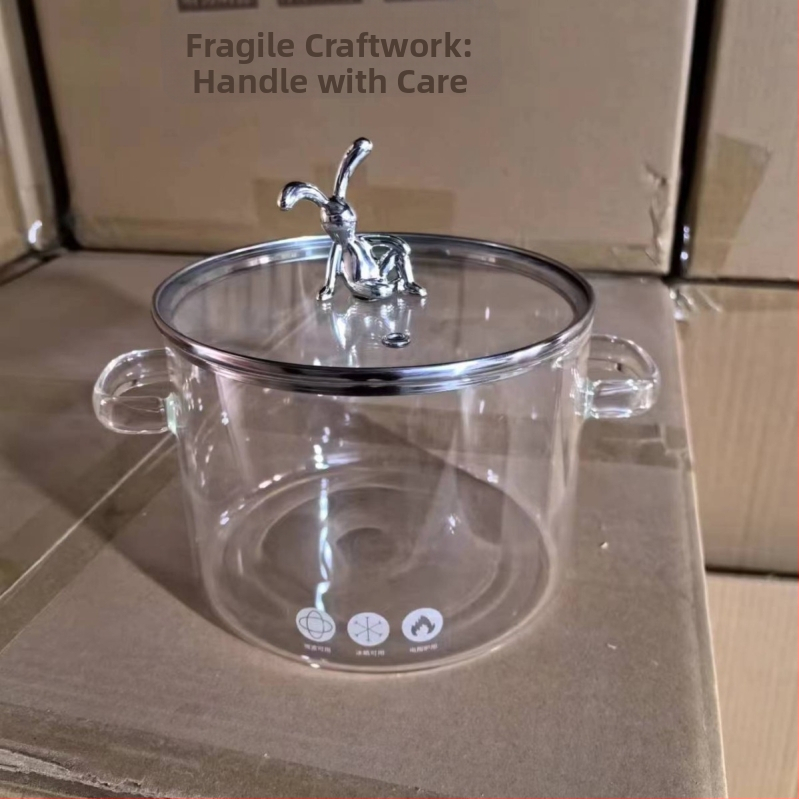 Puodas iš didelio borosilikatinio stiklo, tinkantis elektrinėms keraminėms viryklėms, makaronų dubenėlis su dviem rankenomis, sriubos puodas, virimo puodas, emaliuotas puodas