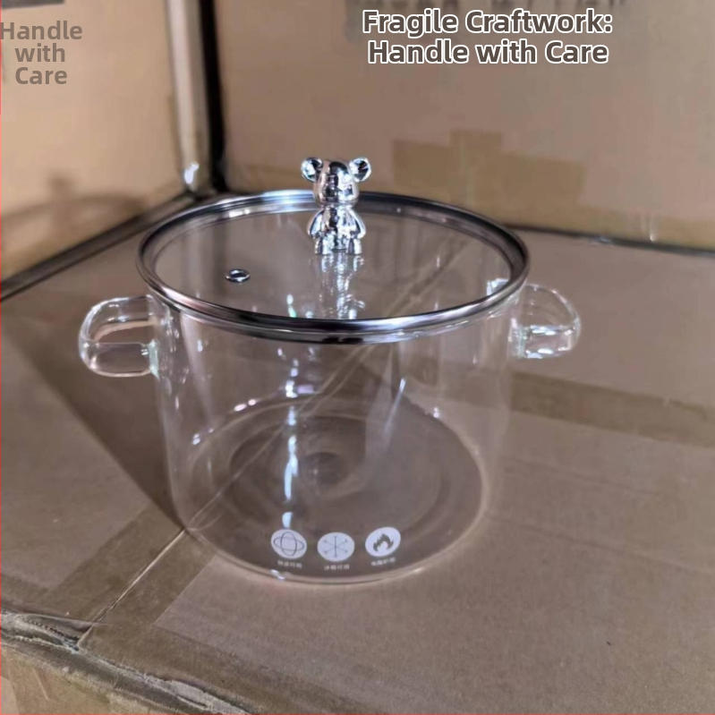 Puodas iš didelio borosilikatinio stiklo, tinkantis elektrinėms keraminėms viryklėms, makaronų dubenėlis su dviem rankenomis, sriubos puodas, virimo puodas, emaliuotas puodas