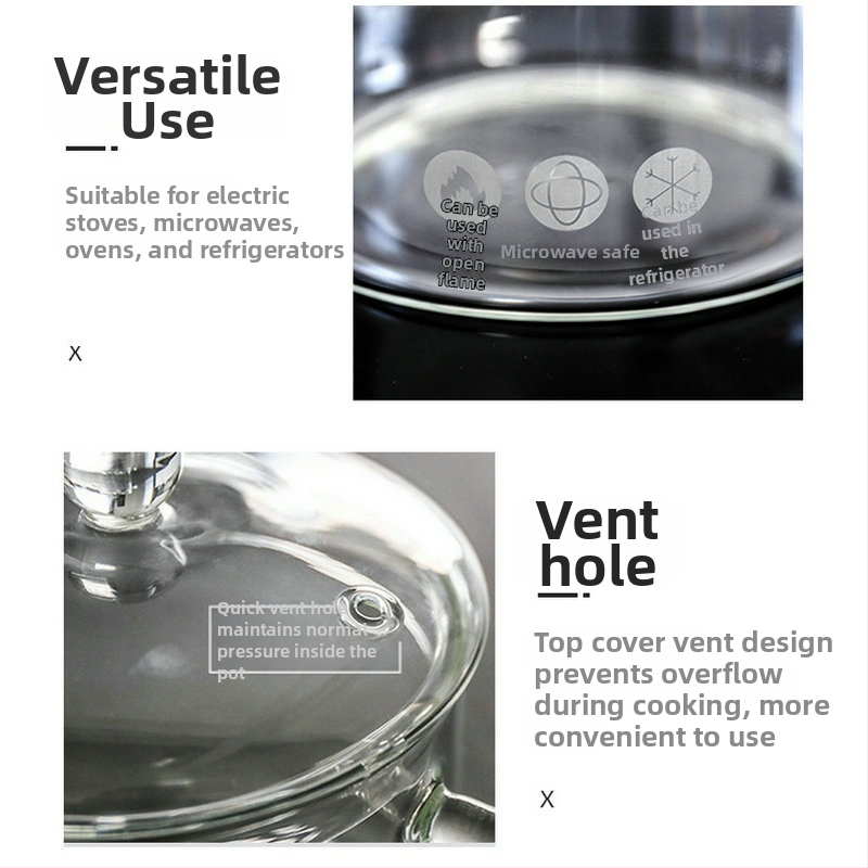 Тенджера от високо боросиликатно стъкло, подходяща за електрически керамични печки, купа за юфка с двойна дръжка, тенджера за супа, тенджера за готвене, емайлирана тенджера