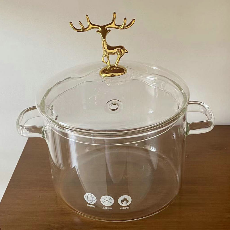 Puodas iš didelio borosilikatinio stiklo, tinkantis elektrinėms keraminėms viryklėms, makaronų dubenėlis su dviem rankenomis, sriubos puodas, virimo puodas, emaliuotas puodas