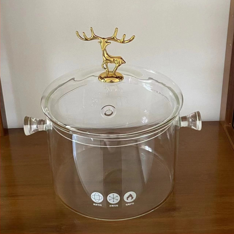 Puodas iš didelio borosilikatinio stiklo, tinkantis elektrinėms keraminėms viryklėms, makaronų dubenėlis su dviem rankenomis, sriubos puodas, virimo puodas, emaliuotas puodas